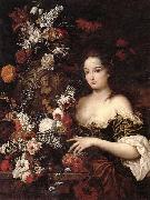 A still life of various flowers with a young lady beside an urn Gaspar Peeter Verbrugghen the younger